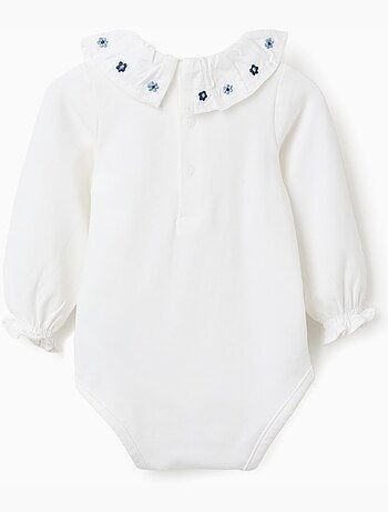 Body a manica lunga con fiori ricamati