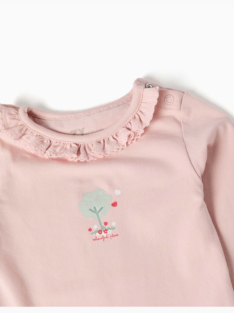 Body a manica lunga con stampa e volant Rosa - Kiabi
