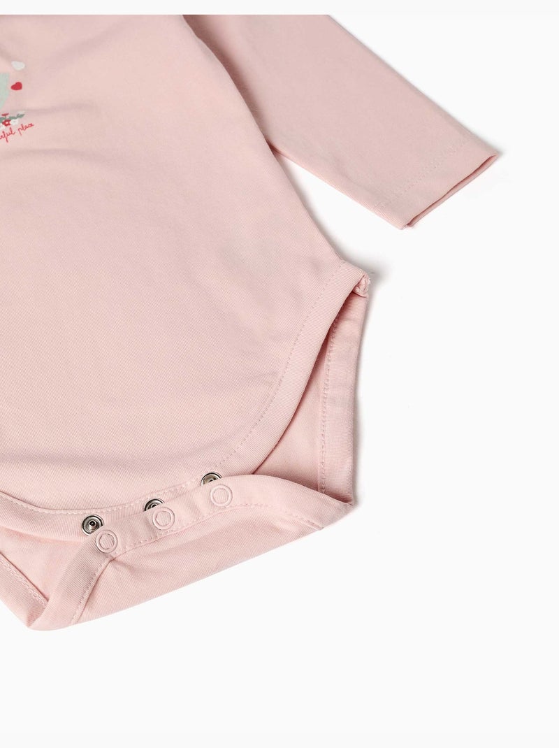 Body a manica lunga con stampa e volant Rosa - Kiabi