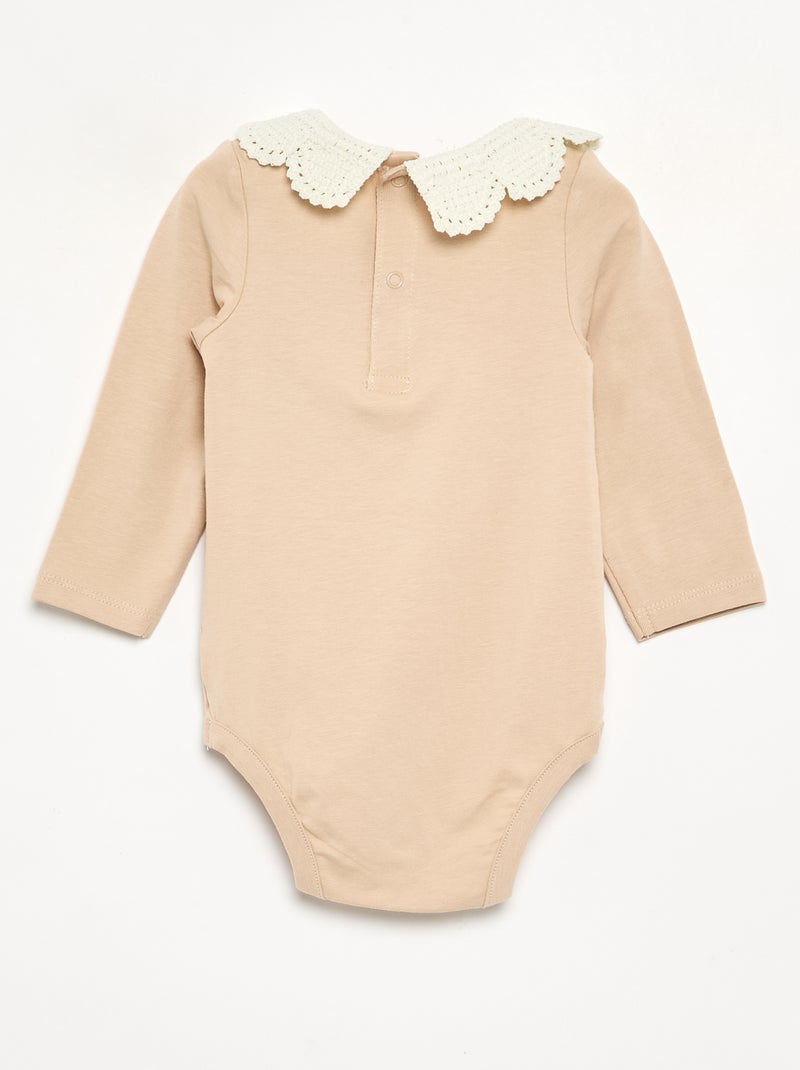 Body a maniche lunghe con colletto in macramè Beige - Kiabi