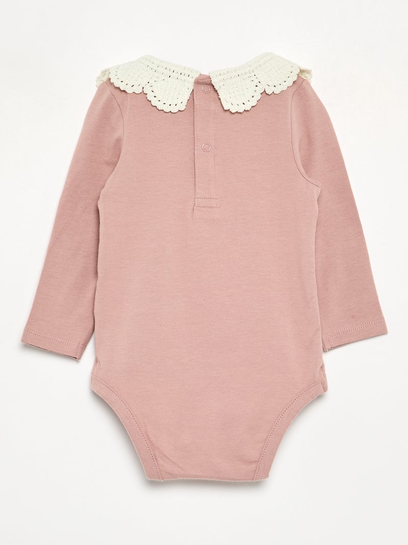 Body a maniche lunghe con colletto in macramè Rosa - Kiabi