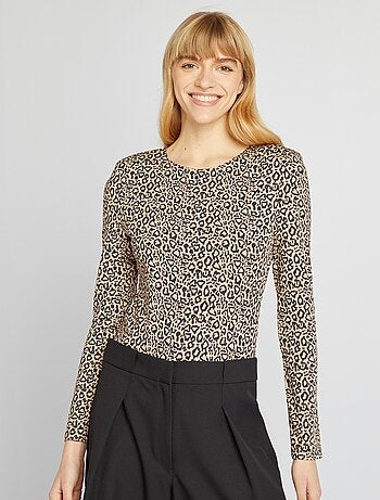 Body a maniche lunghe con motivo leopardato