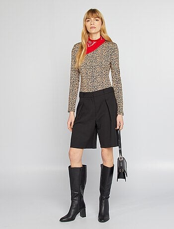 Body a maniche lunghe con motivo leopardato