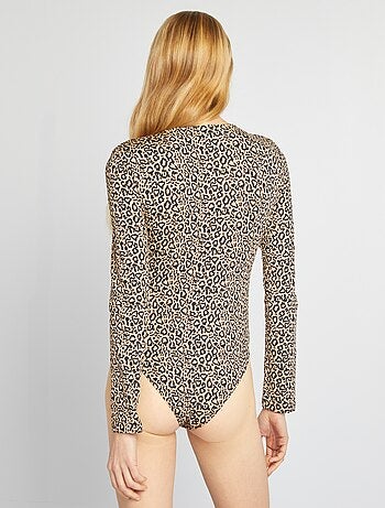 Body a maniche lunghe con motivo leopardato