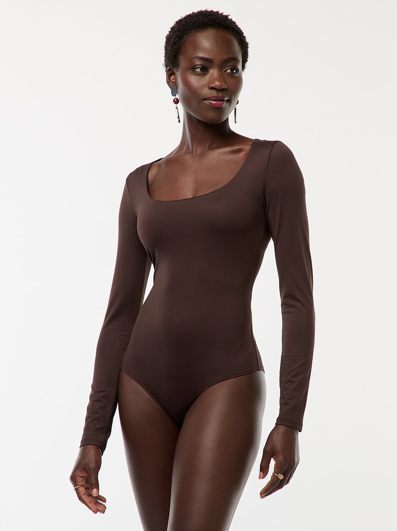 Body a maniche lunghe e collo rotondo Marrone - Kiabi