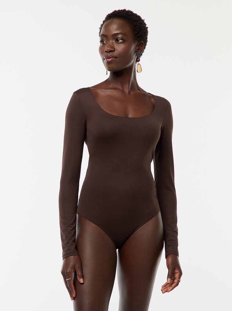Body a maniche lunghe e collo rotondo Marrone - Kiabi