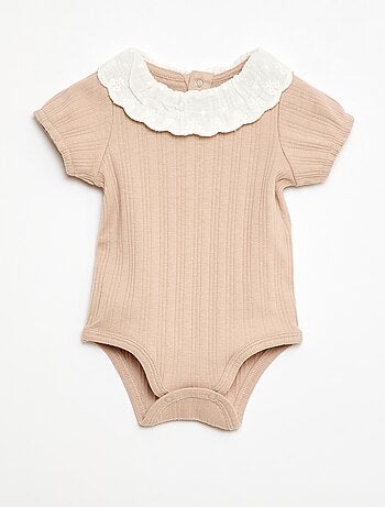 Body a maniche lunghe in maglia a costine con colletto fantasia