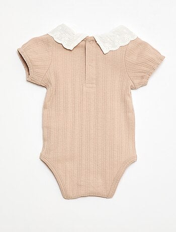 Body a maniche lunghe in maglia a costine con colletto fantasia