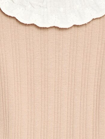 Body a maniche lunghe in maglia a costine con colletto fantasia