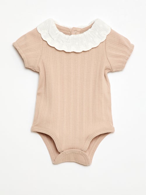 Body a maniche lunghe in maglia a costine con colletto fantasia - Kiabi