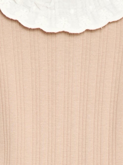 Body a maniche lunghe in maglia a costine con colletto fantasia - Kiabi