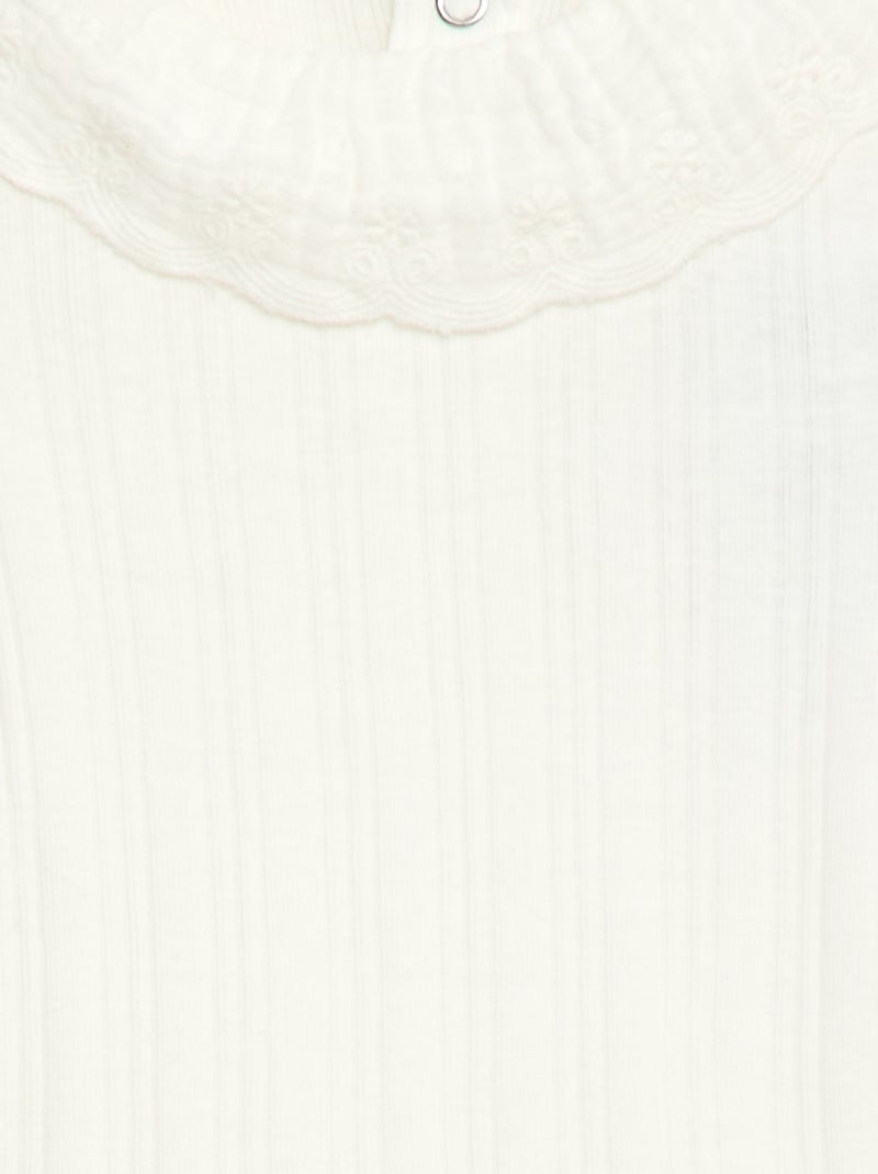 Body a maniche lunghe in maglia a costine con colletto fantasia Bianco - Kiabi