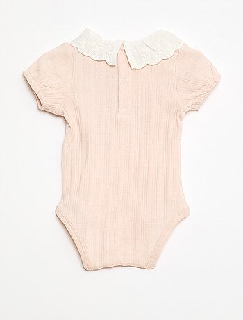 Body a maniche lunghe in maglia a costine con colletto fantasia