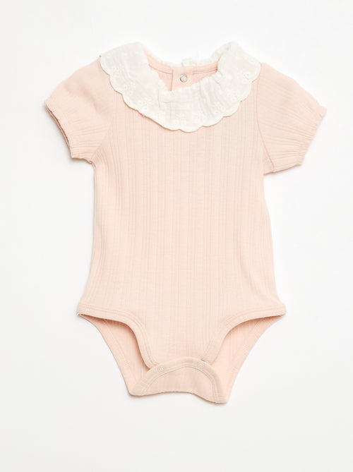 Body a maniche lunghe in maglia a costine con colletto fantasia - Kiabi