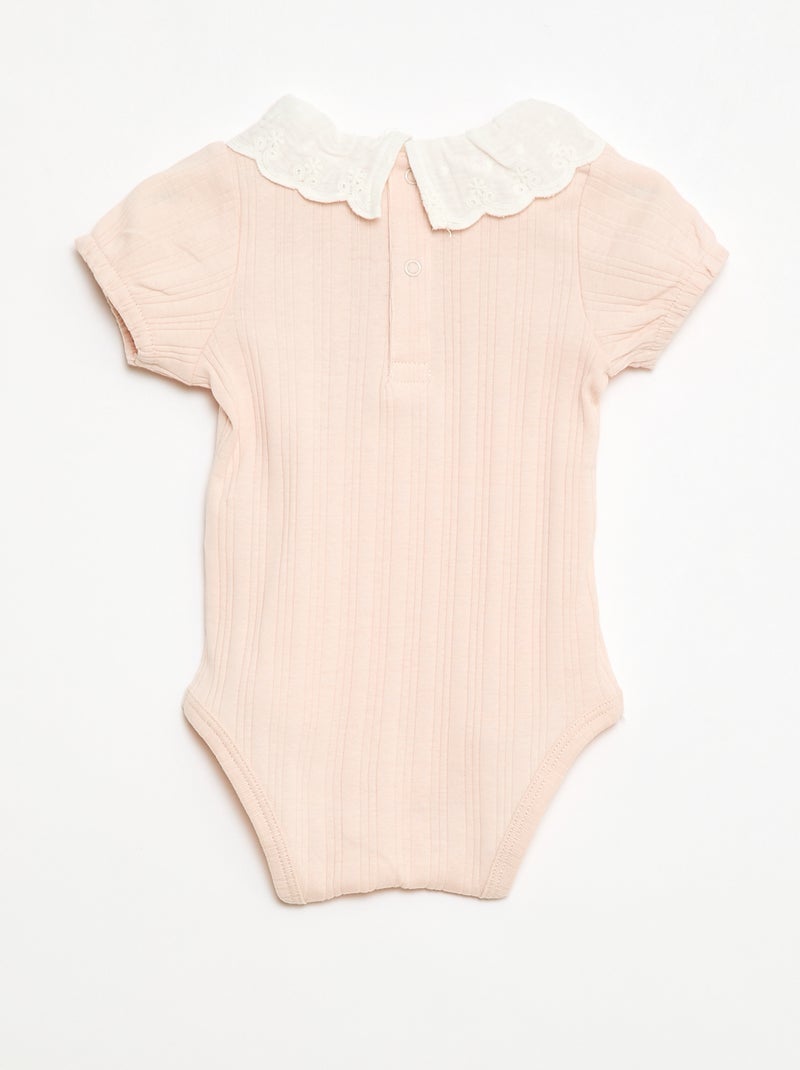 Body a maniche lunghe in maglia a costine con colletto fantasia Rosa - Kiabi
