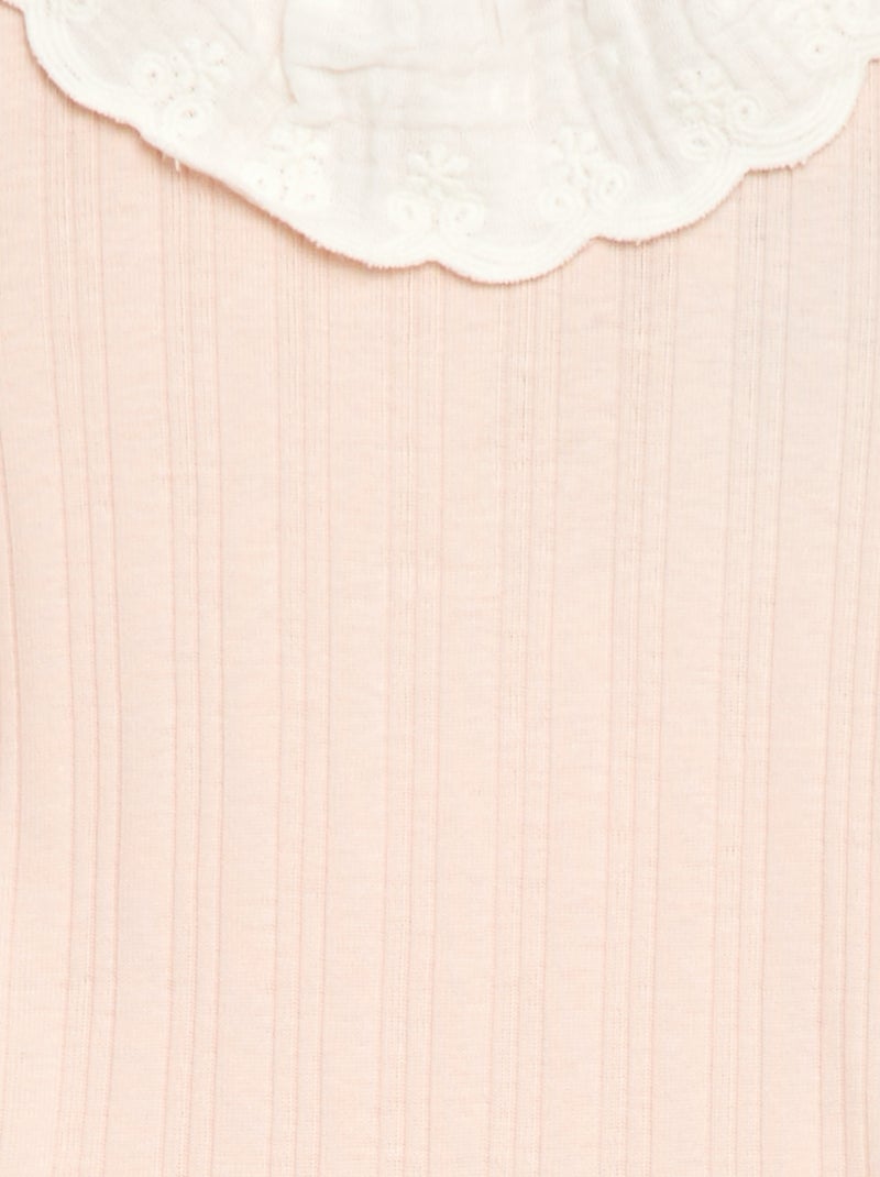Body a maniche lunghe in maglia a costine con colletto fantasia Rosa - Kiabi
