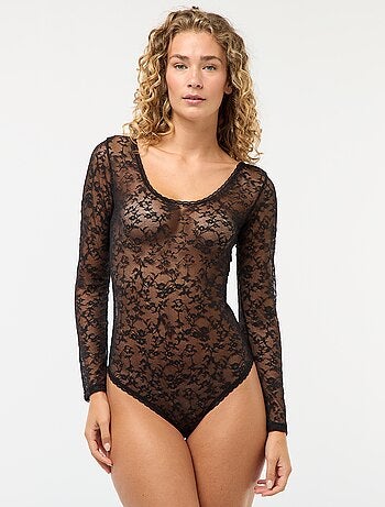 Body a maniche lunghe in pizzo