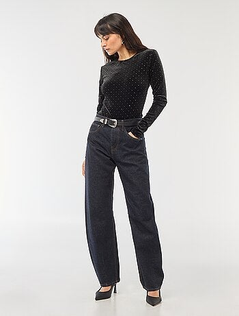 Body a maniche lunghe in velluto con strass