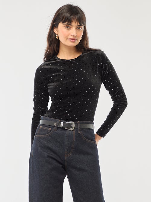 Body a maniche lunghe in velluto con strass - Kiabi