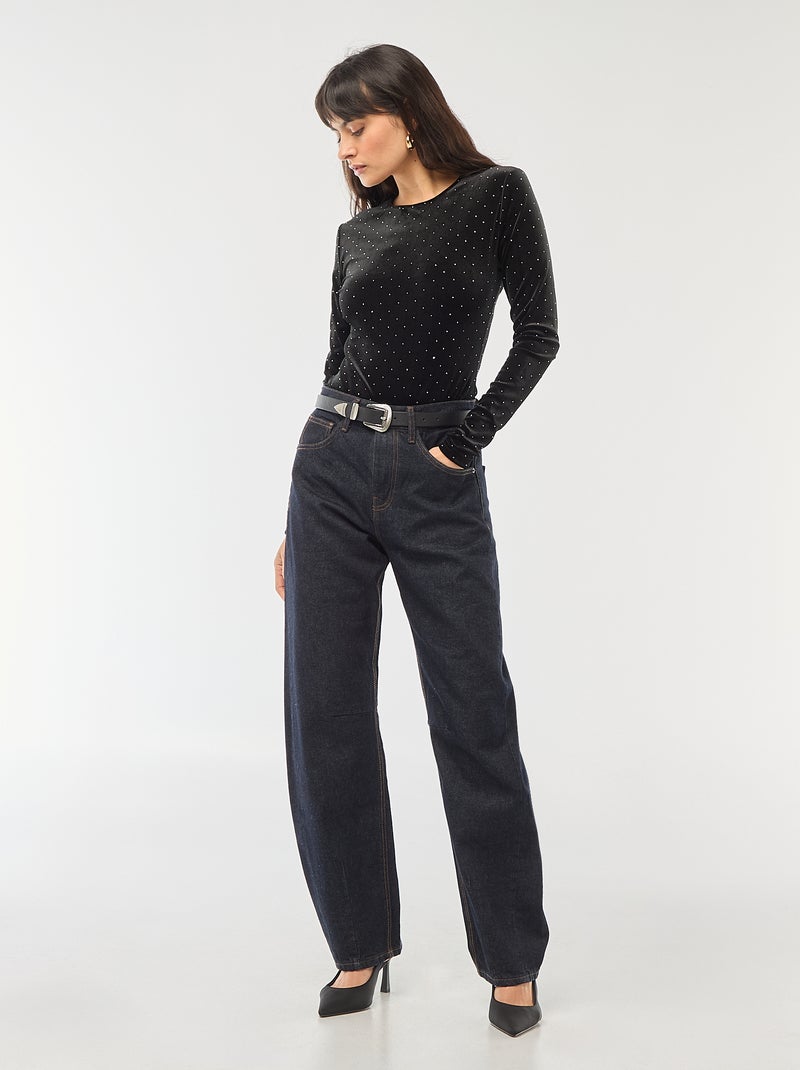 Body a maniche lunghe in velluto con strass Nero - Kiabi