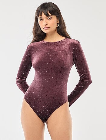 Body a maniche lunghe in velluto con strass