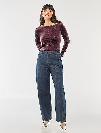 Body a maniche lunghe in velluto con strass