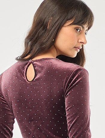 Body a maniche lunghe in velluto con strass