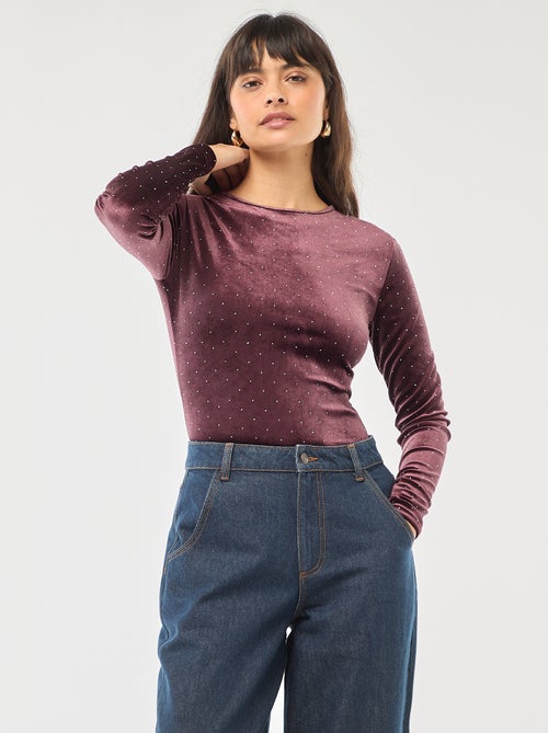 Body a maniche lunghe in velluto con strass - Kiabi