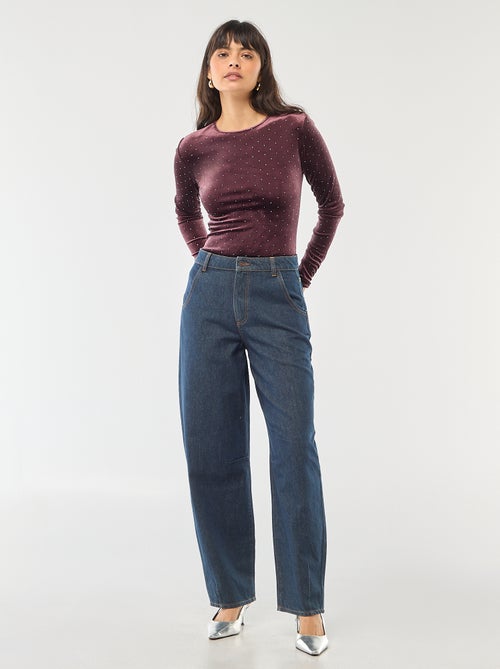 Body a maniche lunghe in velluto con strass - Kiabi