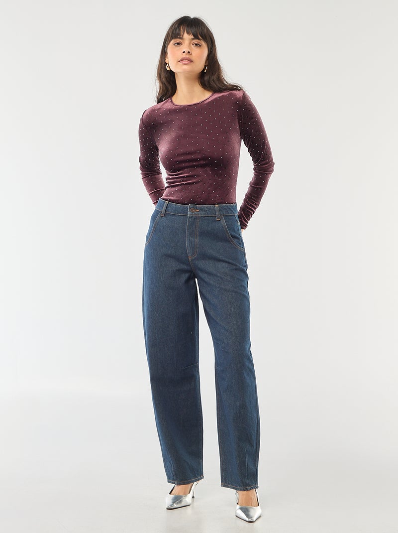 Body a maniche lunghe in velluto con strass Viola - Kiabi