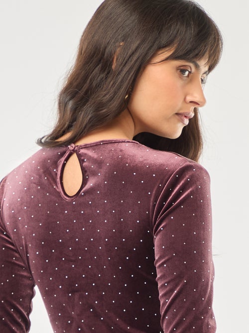 Body a maniche lunghe in velluto con strass - Kiabi