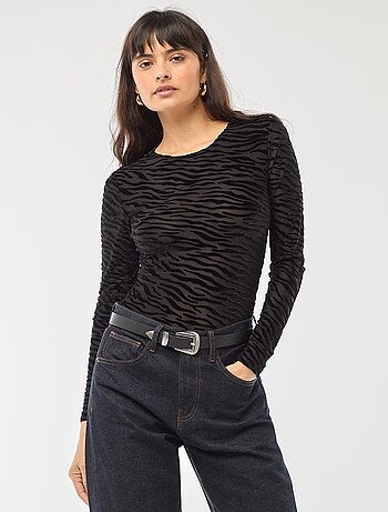 Body a maniche lunghe trasparente flock zebrato