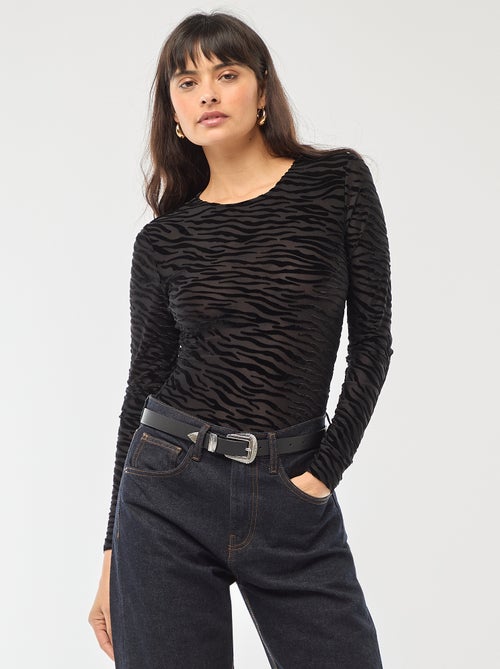 Body a maniche lunghe trasparente flock zebrato - Kiabi