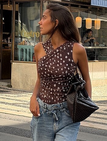 Body a pois con scollo fantasia