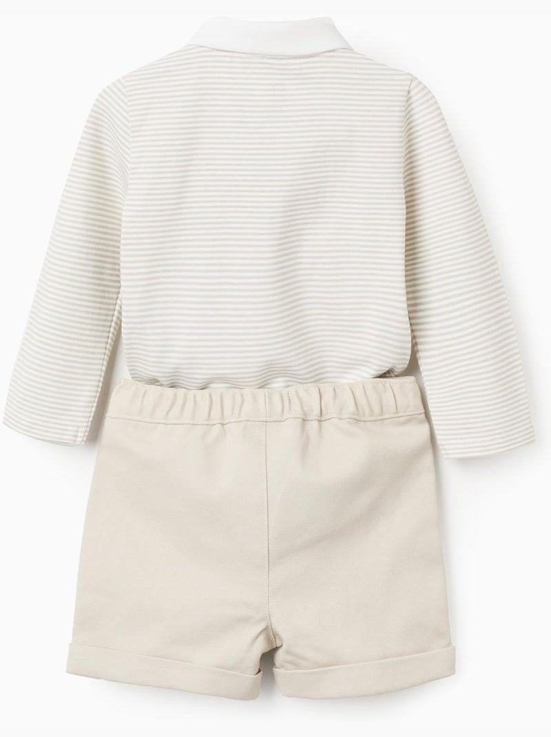 Body a righe + Pantaloncini in twill Beige chiaro - Kiabi