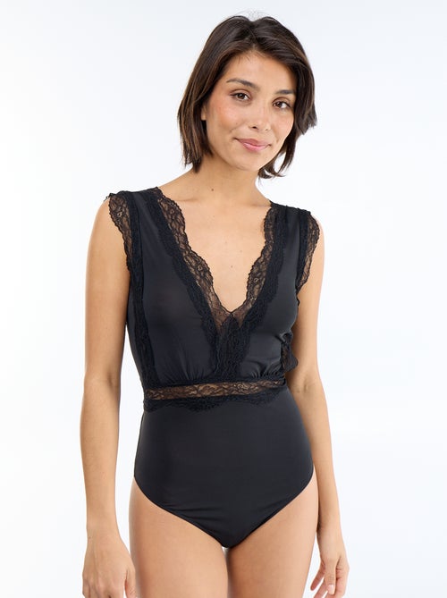 Body a tinta unita con pizzo - Kiabi