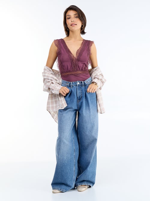 Body a tinta unita con pizzo - Kiabi