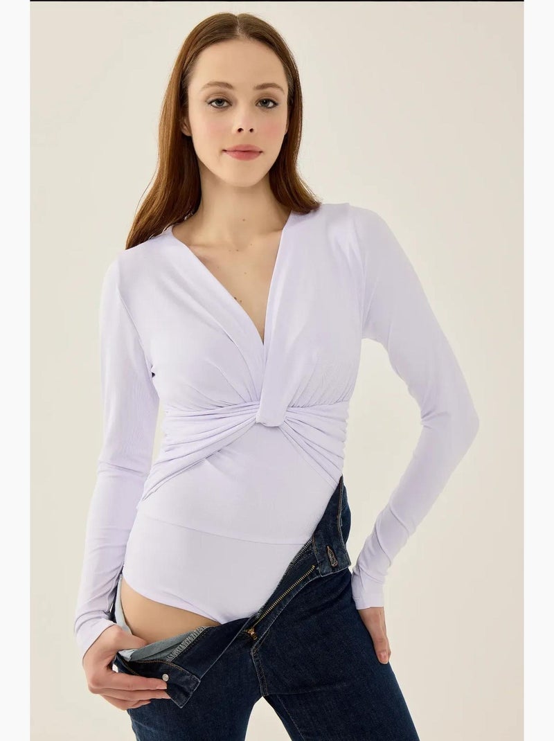 Body aderente a maniche lunghe con scollo a v hiccup Lilla chiaro - Kiabi