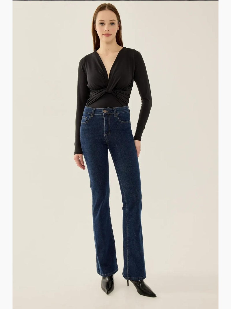 Body aderente a maniche lunghe con scollo a v hiccup Nero - Kiabi