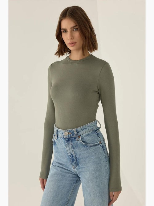 Body aderente a maniche lunghe con scollo rotondo hiccup - Kiabi Body aderente a maniche lunghe con scollo rotondo hiccup - Kiabi