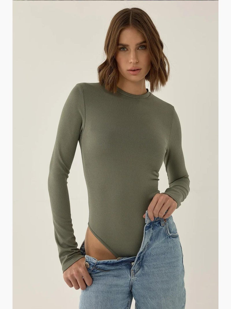 Body aderente a maniche lunghe con scollo rotondo hiccup Verde - Kiabi