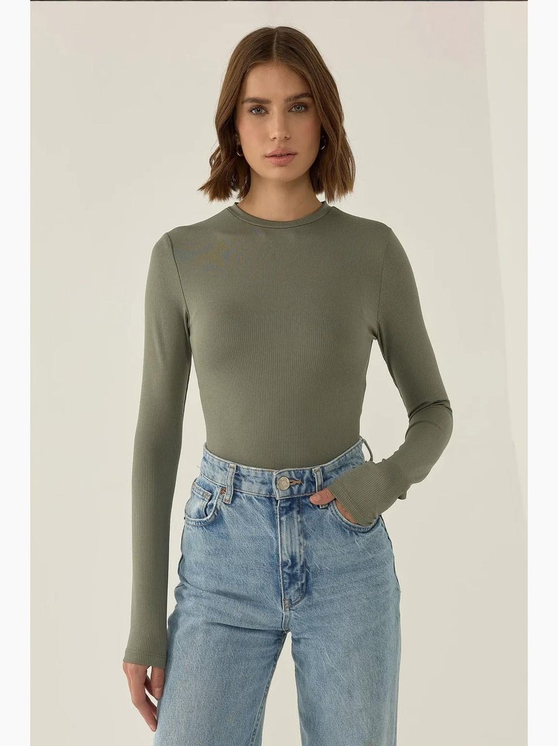 Body aderente a maniche lunghe con scollo rotondo hiccup Verde - Kiabi