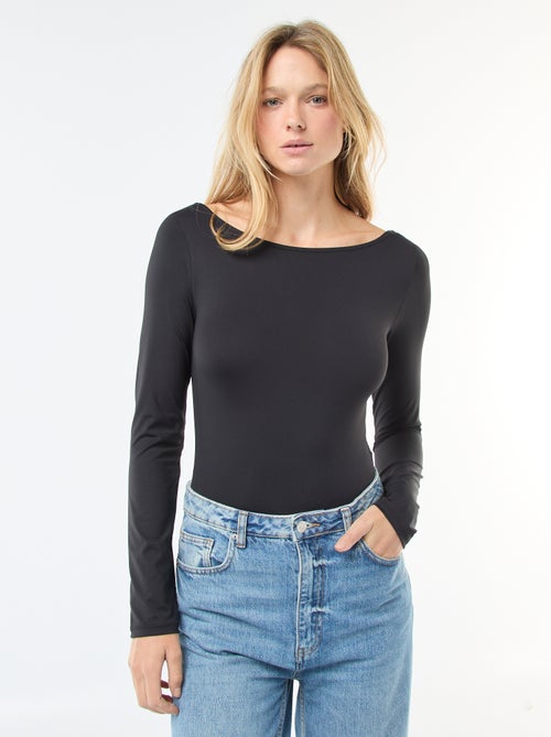 Body basic elasticizzato con ampio scollo rotondo - Kiabi