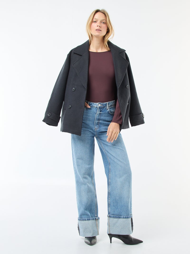 Body basic elasticizzato con ampio scollo rotondo Viola - Kiabi