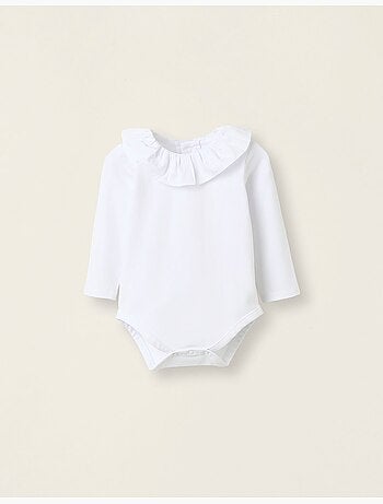 Body-blusa con volant in cotone