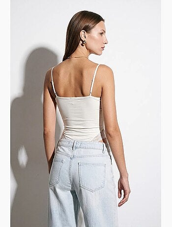 Body-blusa slim fit senza maniche in pizzo dilvin