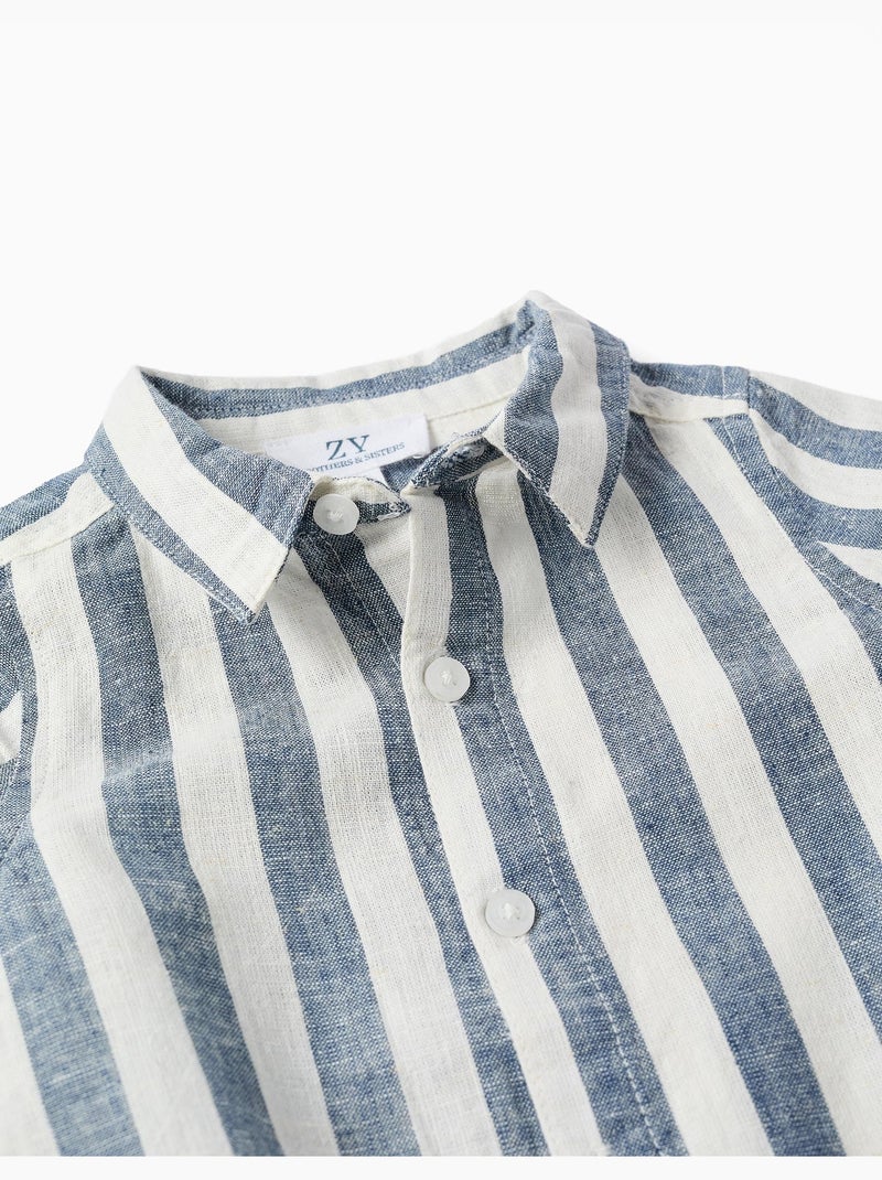 Body-camicia a righe in cotone e lino You&Me Beige chiaro - Kiabi