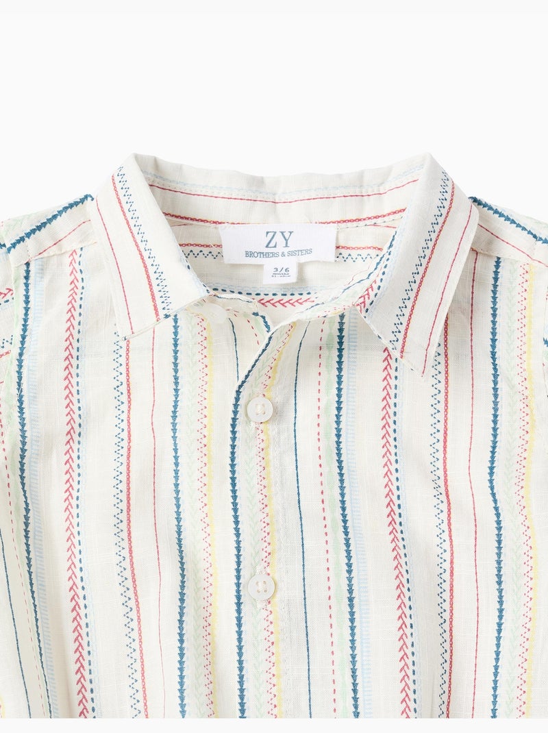 Body-camicia in cotone a righe etniche B&S Bianco - Kiabi