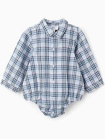 Body-camicia in cotone con motivo a quadri b&s
