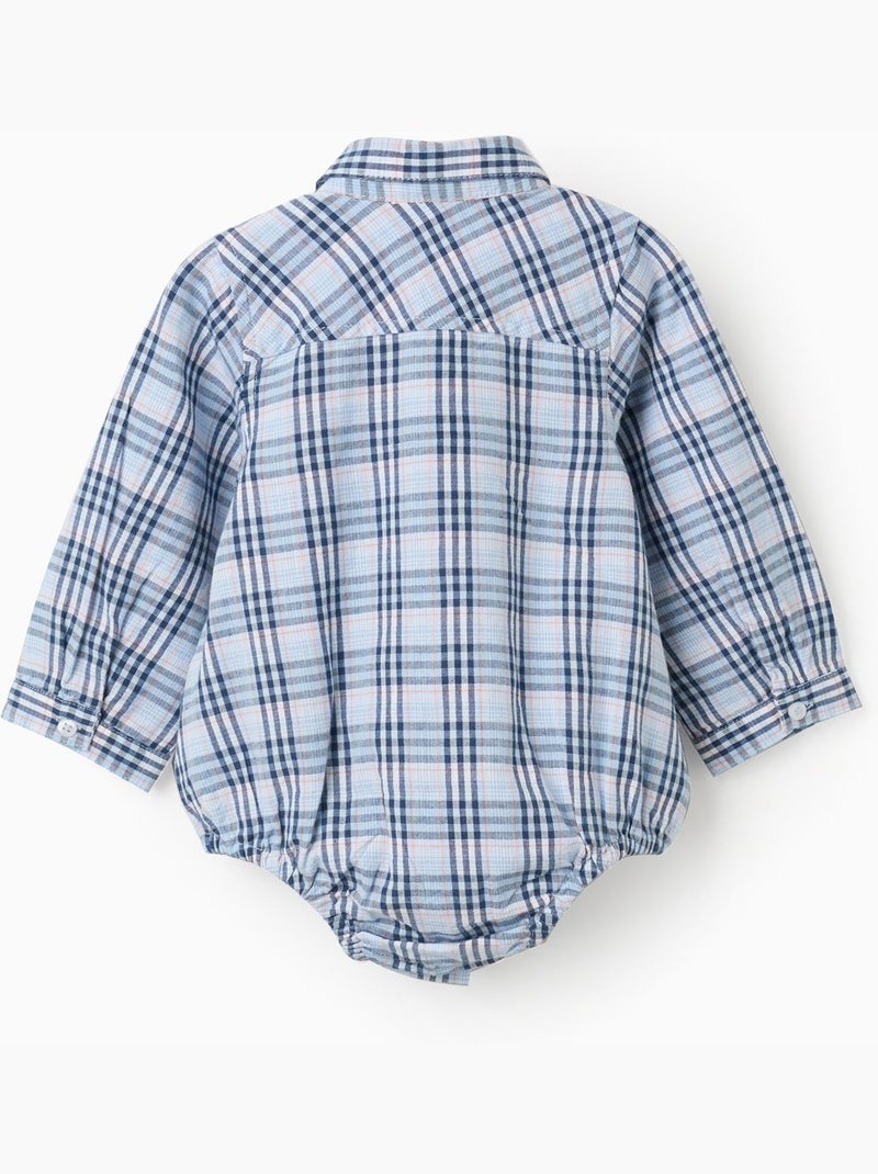 Body-camicia in cotone con motivo a quadri b&s Blu scuro - Kiabi